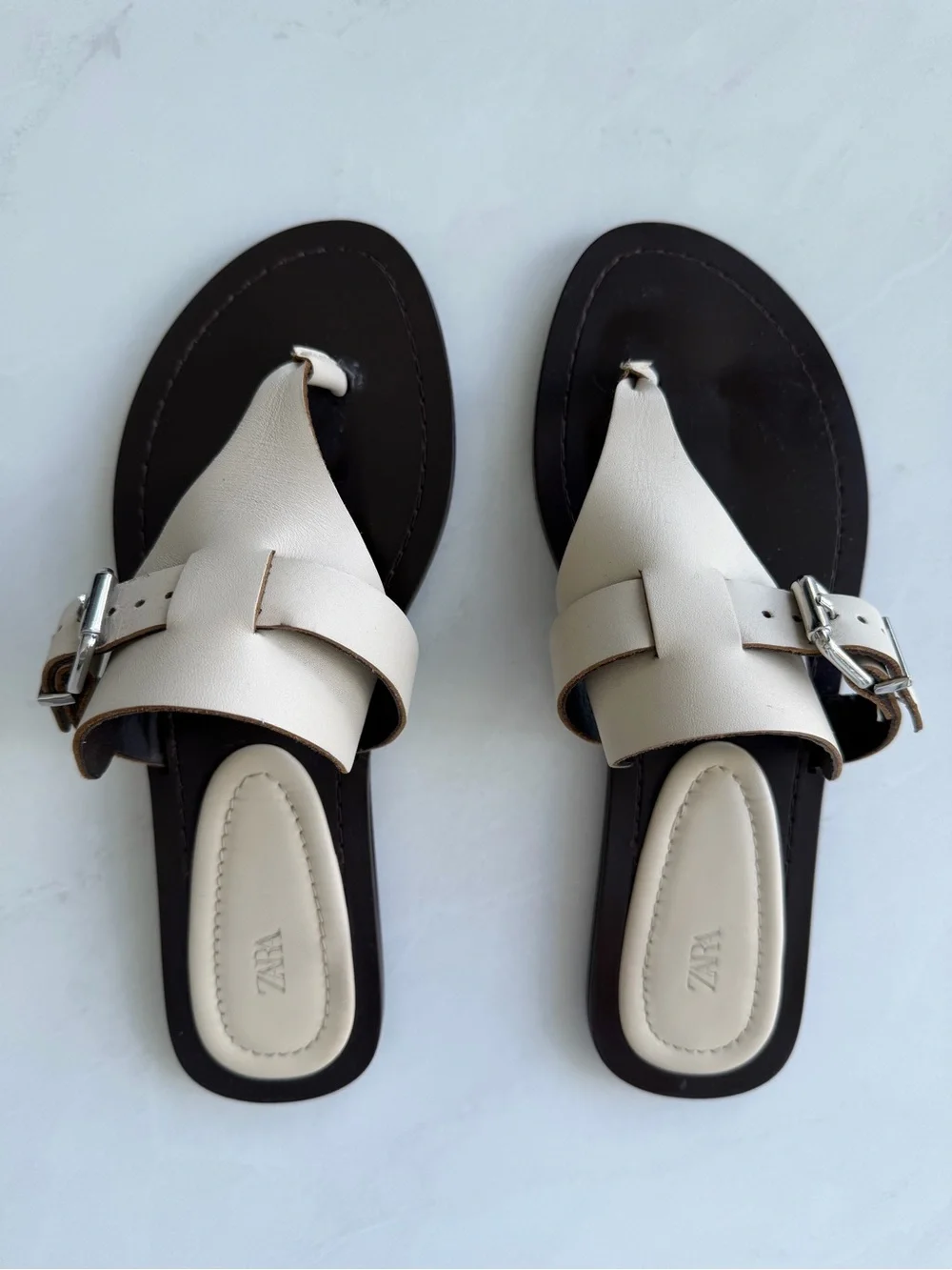 ZARA Cream Leather Sandals - Picture 8 of 12